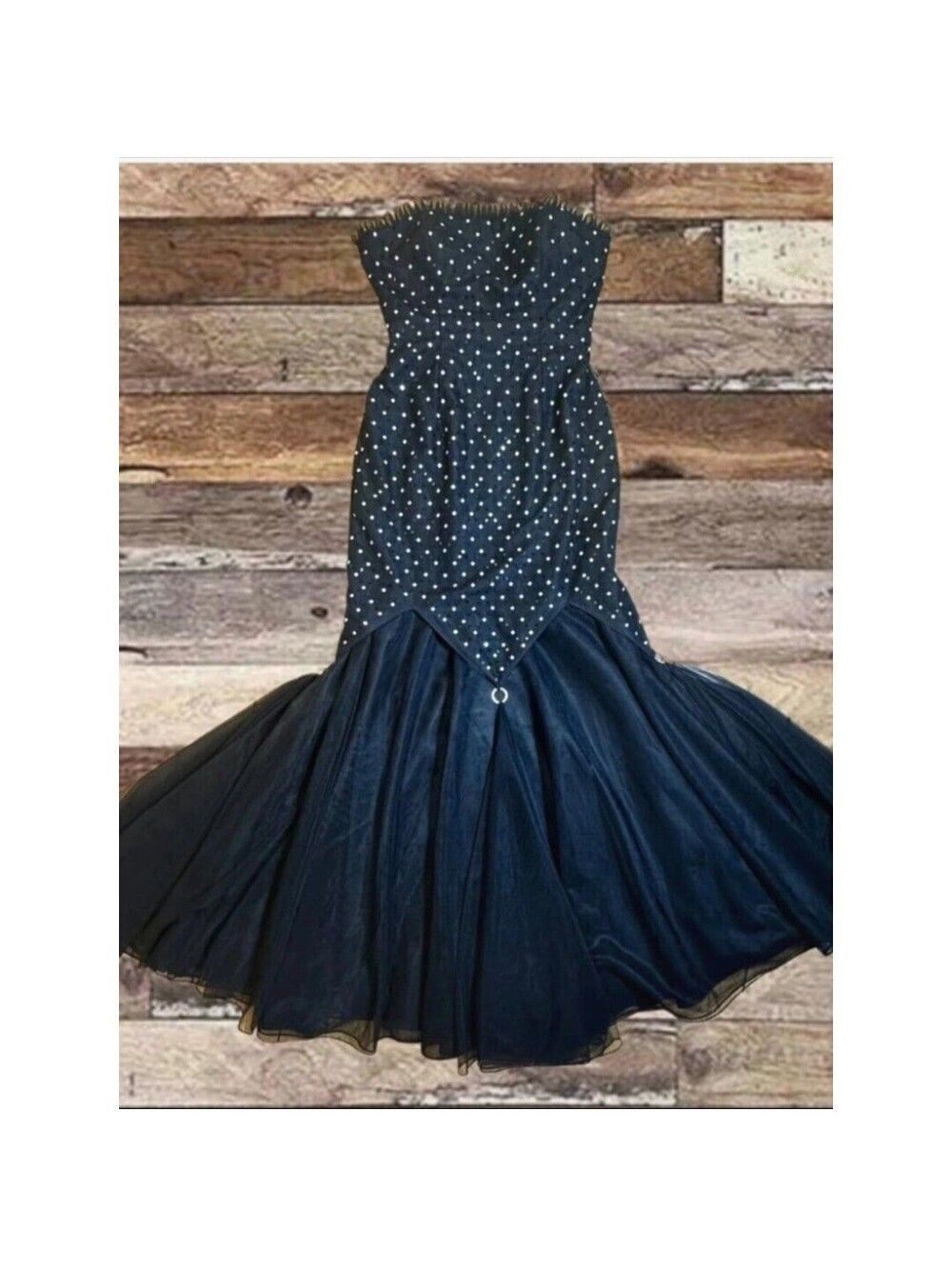 Vintage Y2K Strapless Sequin Mermaid Gown Black Tulle Formal Dress sz 10 - Picture 6 of 10